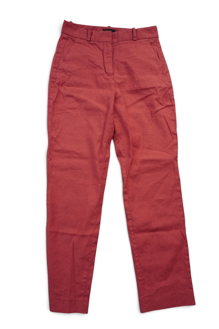 Theory Pants Womens 2 Red Linen Twill Slim Straight Leg Stretch Dress Office